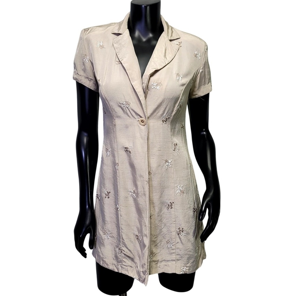 Dawn Joy Fashions Vintage 90s Champagne Embroidered Sequin Blazer Top Popover